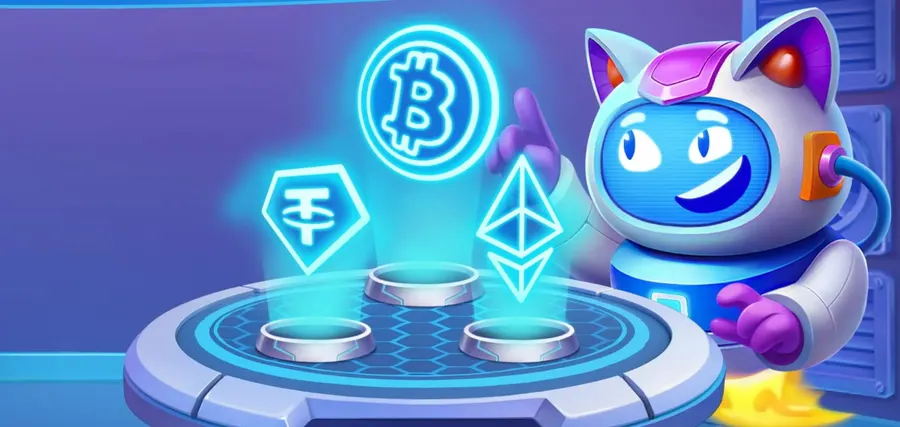Crypto deposit options illustrated by the Robocat mascot